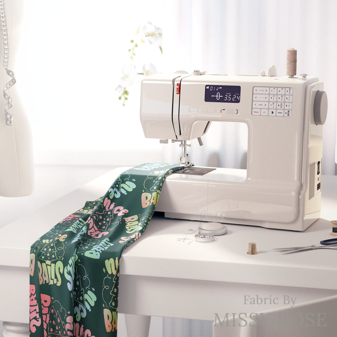 Profanity Fabric 319 on a sewing machine - premium fabric for sewing projects | Fabric by Missy Rose