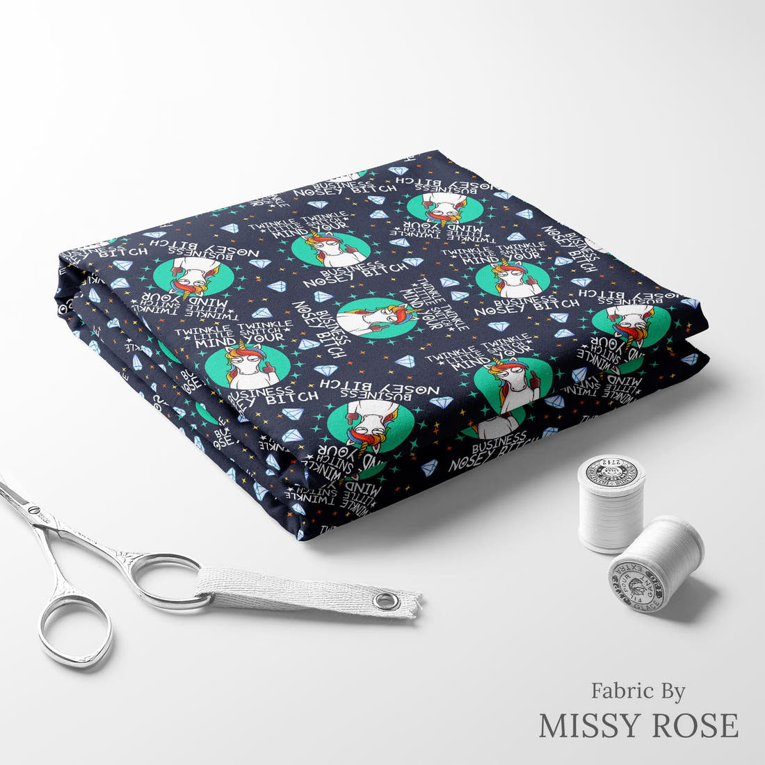 Profanity Fabric 320 folded fabric stack with matching thread - pre-order fabric Australia | Fabric by Missy Rose
