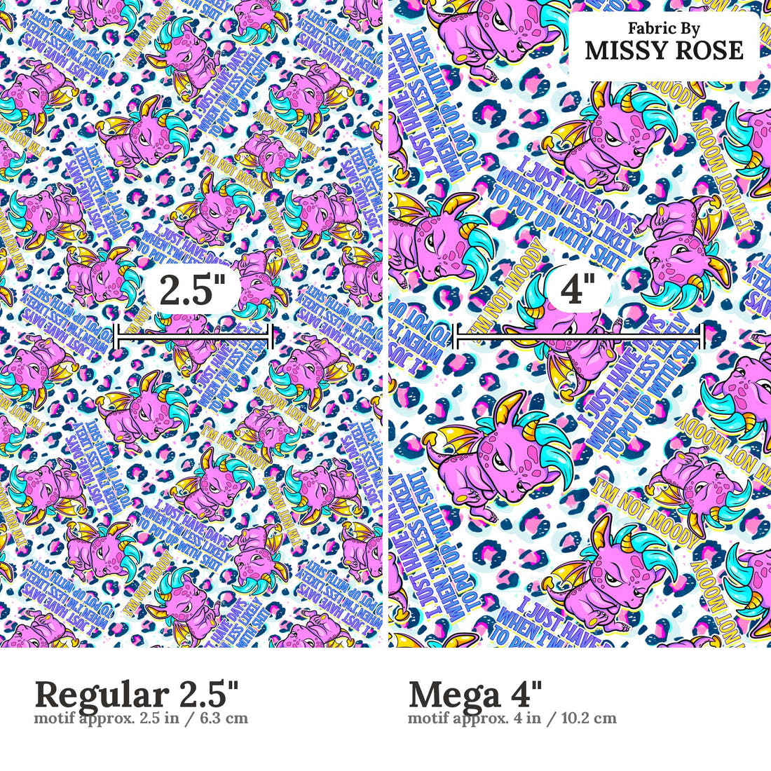 Profanity Fabric 323 Regular 2.5 inch vs Mega 4 inch print scale side by side | Fabric by Missy Rose