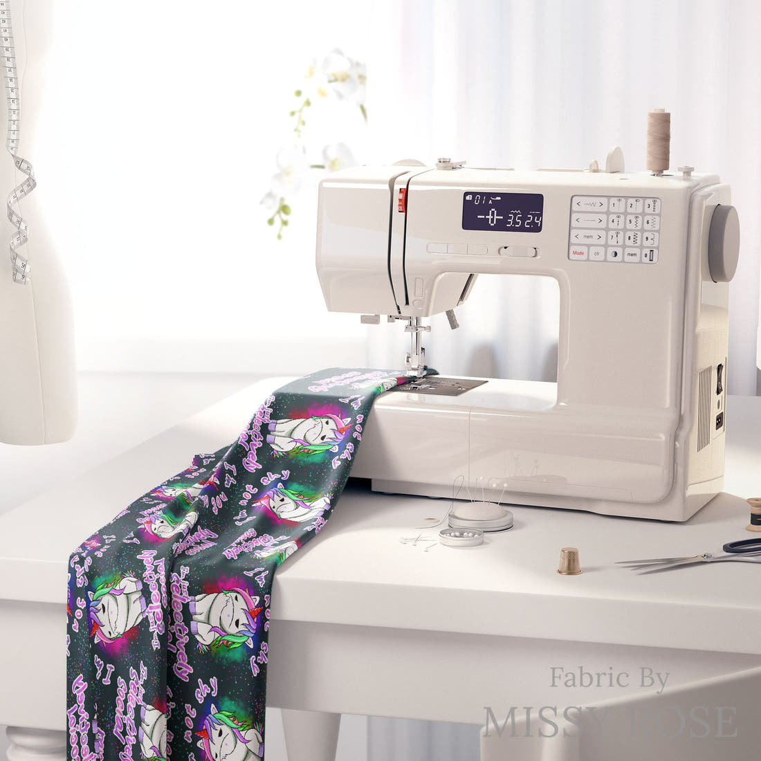 Profanity Fabric 324 on a sewing machine - premium fabric for sewing projects | Fabric by Missy Rose