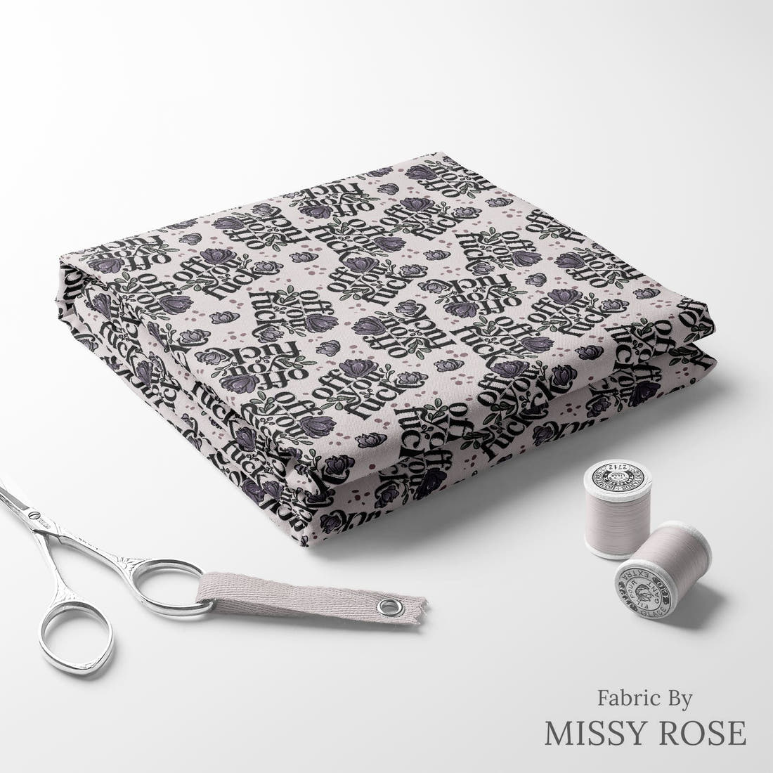 Profanity Fabric 326 folded fabric stack with matching thread - pre-order fabric Australia | Fabric by Missy Rose