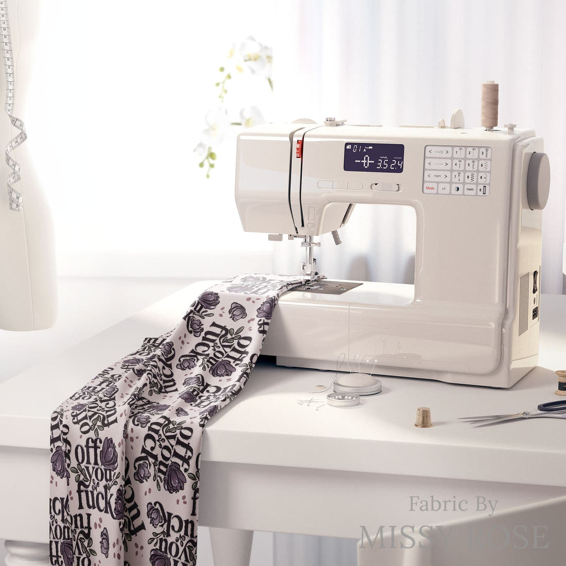 Profanity Fabric 326 on a sewing machine - premium fabric for sewing projects | Fabric by Missy Rose