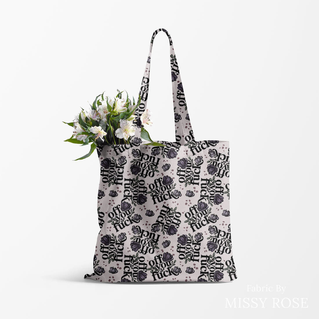 Profanity Fabric 326 made up as a tote bag - see how the print looks made up | Fabric by Missy Rose