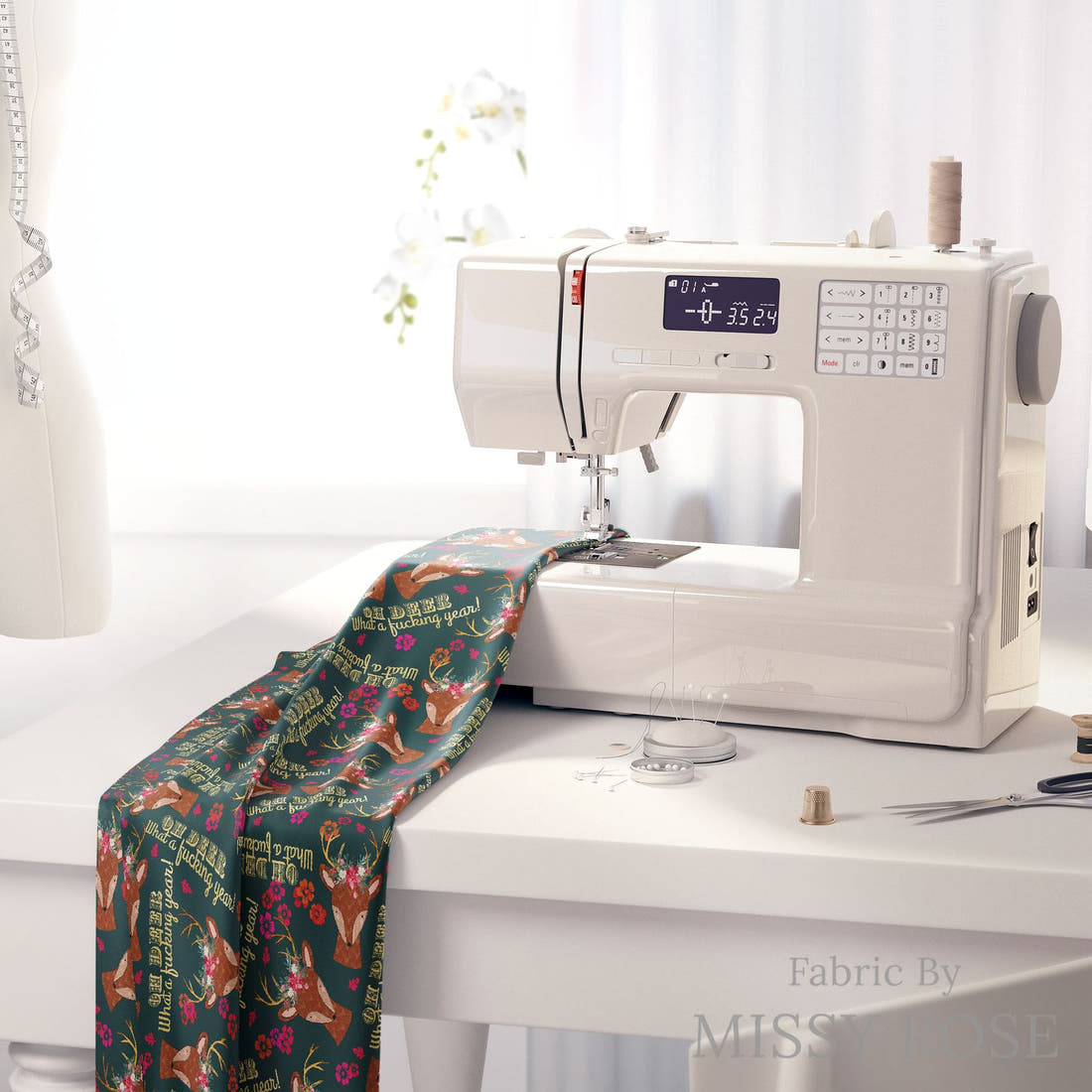 Profanity Fabric 327 on a sewing machine - premium fabric for sewing projects | Fabric by Missy Rose