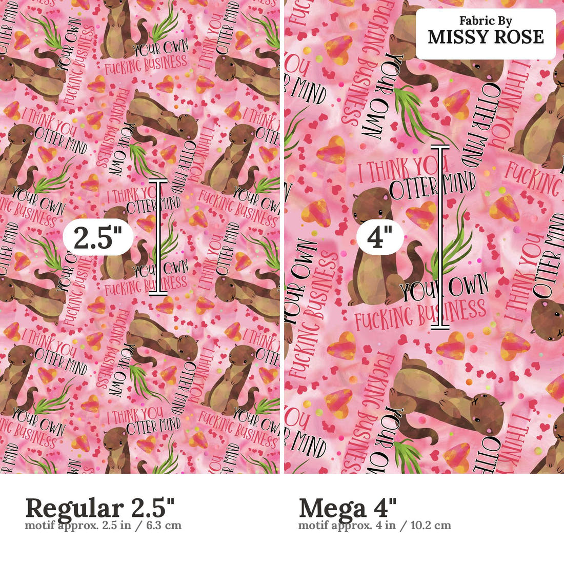 Profanity Fabric 328 Regular 2.5 inch vs Mega 4 inch print scale side by side | Fabric by Missy Rose