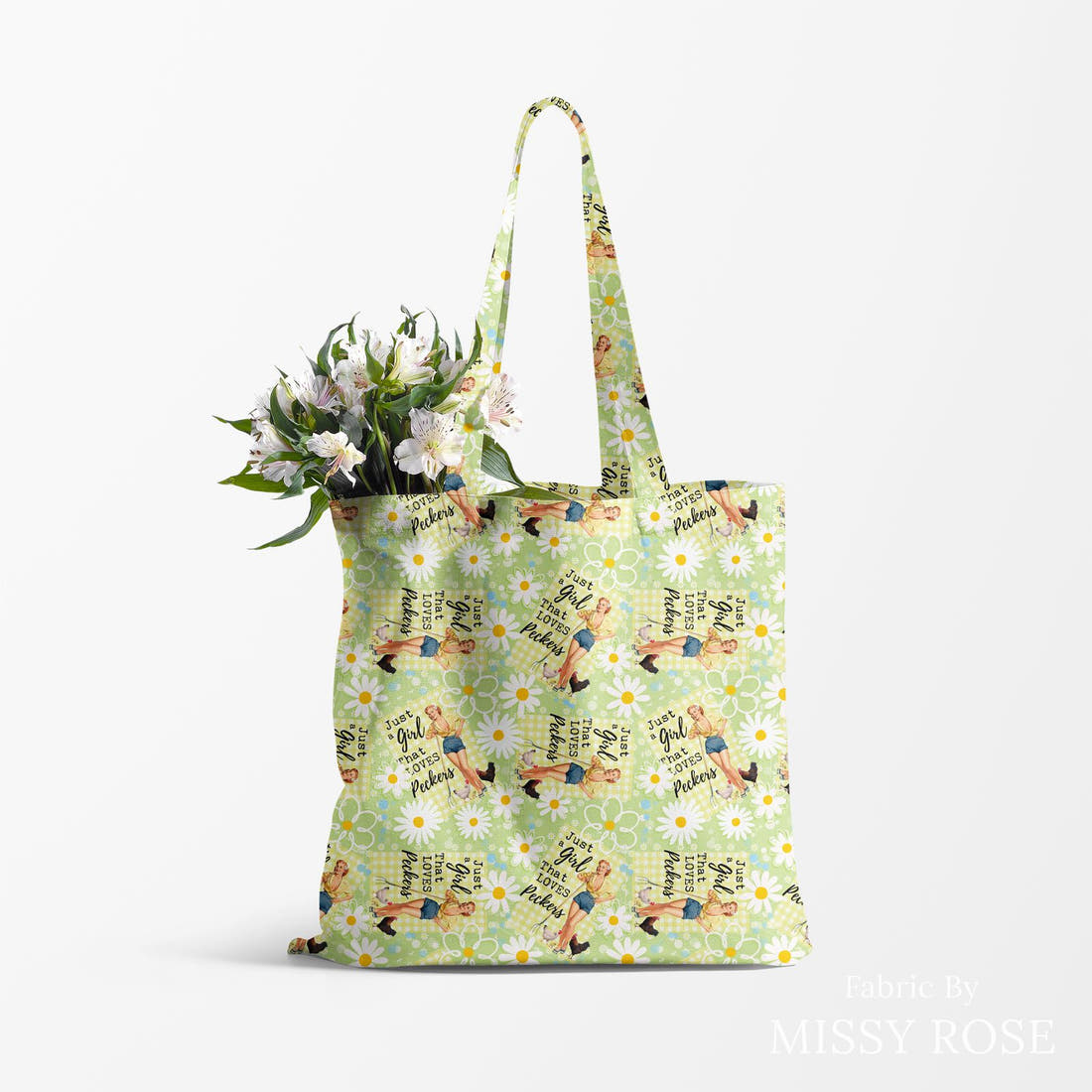 Profanity Fabric 330 made up as a tote bag - see how the print looks made up | Fabric by Missy Rose