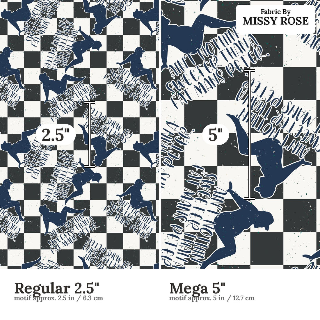 Profanity Fabric 334 Regular 2.5 inch vs Mega 5 inch print scale side by side | Fabric by Missy Rose