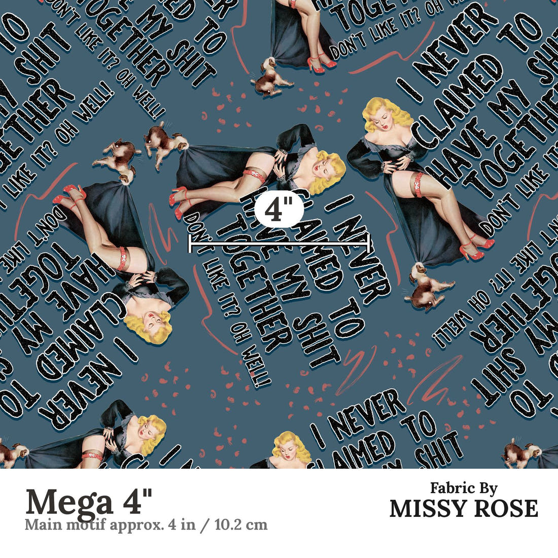 Profanity Fabric 337 Mega 4 inch print scale guide | Fabric by Missy Rose