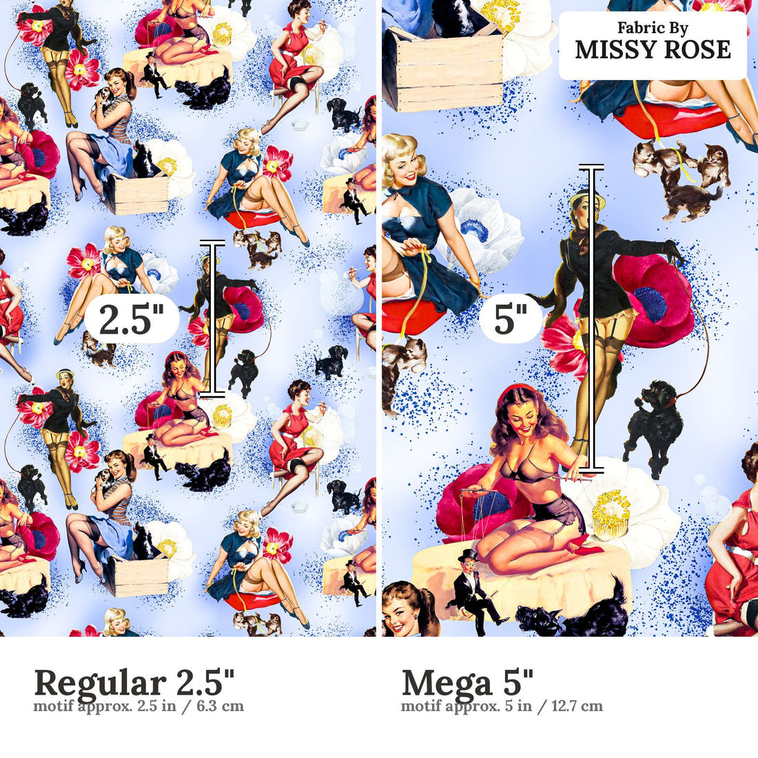 Profanity Fabric 338 Regular 2.5 inch vs Mega 5 inch print scale side by side | Fabric by Missy Rose