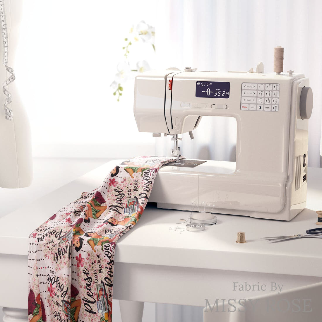 Profanity Fabric 339 on a sewing machine - premium fabric for sewing projects | Fabric by Missy Rose