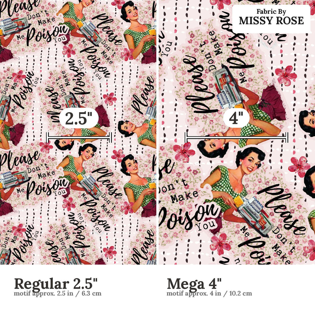 Profanity Fabric 339 Regular 2.5 inch vs Mega 4 inch print scale side by side | Fabric by Missy Rose