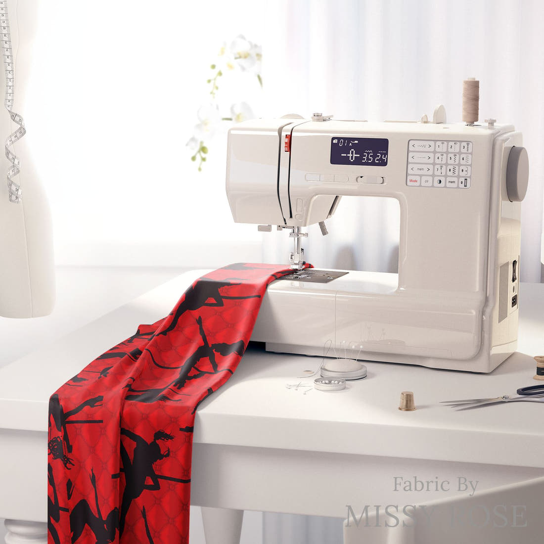 Profanity Fabric 341 on a sewing machine - premium fabric for sewing projects | Fabric by Missy Rose