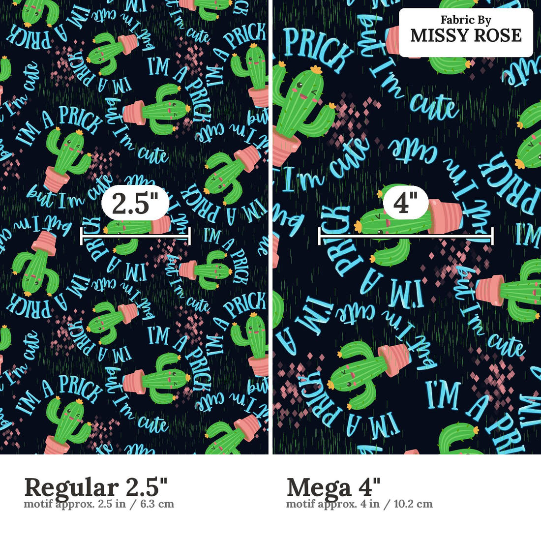 Profanity Fabric 343 Regular 2.5 inch vs Mega 4 inch print scale side by side | Fabric by Missy Rose