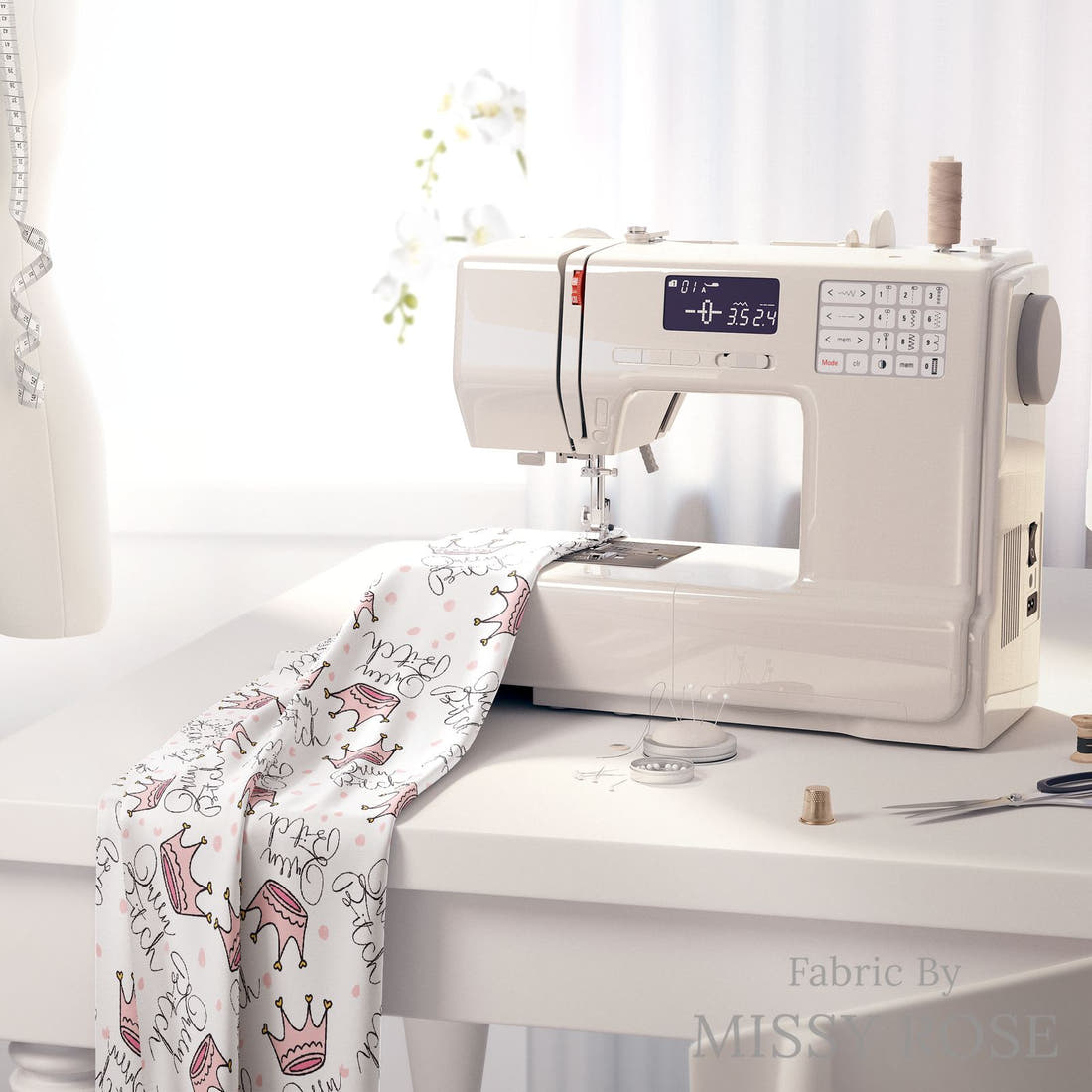 Profanity Fabric 345 on a sewing machine - premium fabric for sewing projects | Fabric by Missy Rose
