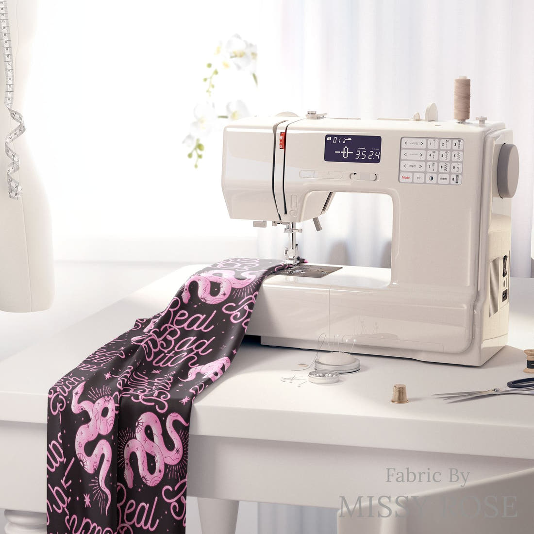 Profanity Fabric 347 on a sewing machine - premium fabric for sewing projects | Fabric by Missy Rose