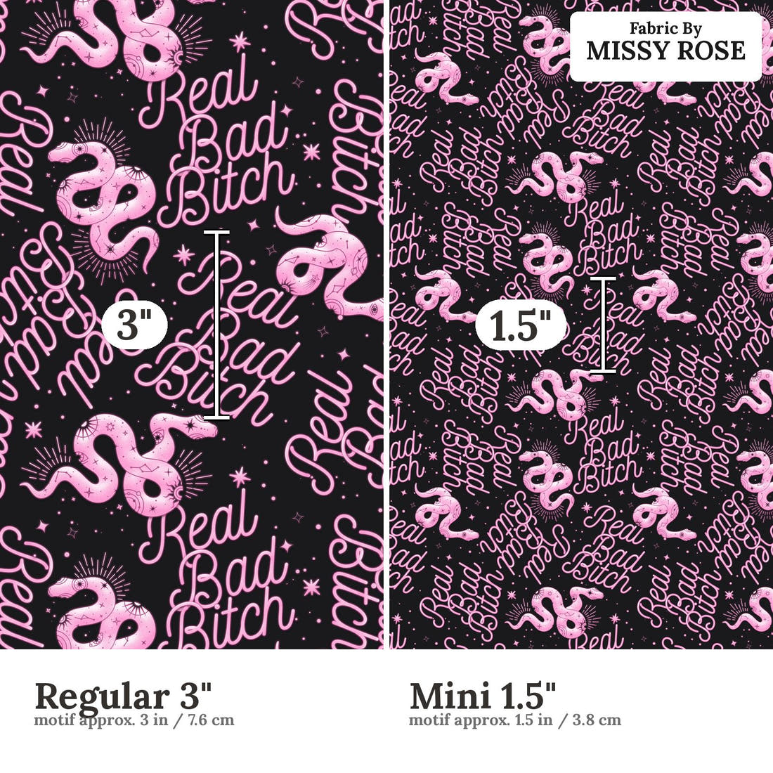 Profanity Fabric 347 Regular 3 inch vs Mini 1.5 inch print scale side by side | Fabric by Missy Rose