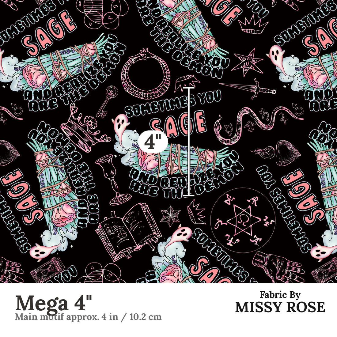 Profanity Fabric 349 Mega 4 inch print scale guide | Fabric by Missy Rose