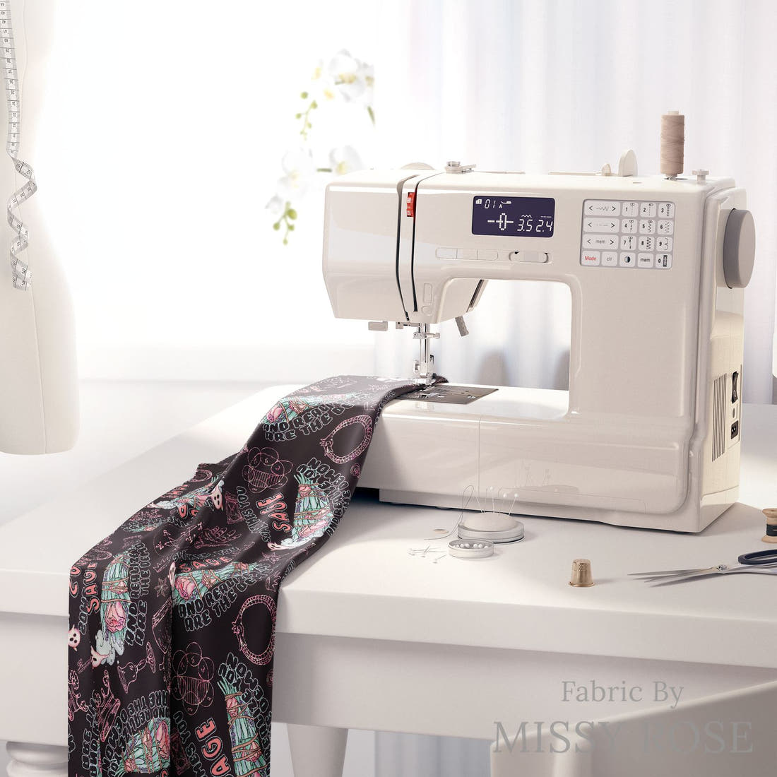 Profanity Fabric 349 on a sewing machine - premium fabric for sewing projects | Fabric by Missy Rose