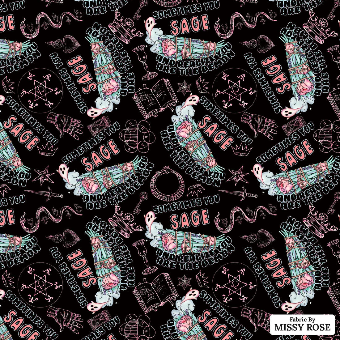Profanity Fabric 349 - flat view of the print, zoom in for detail | Fabric by Missy Rose
