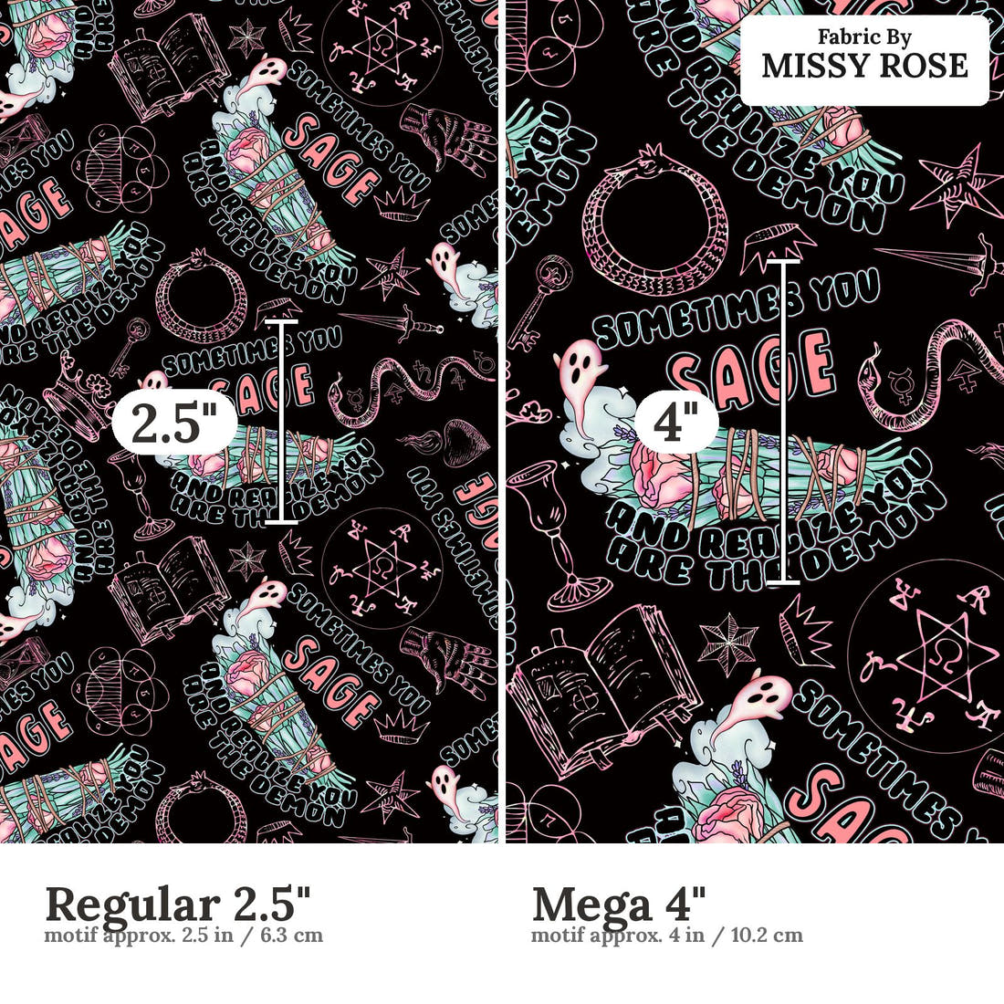 Profanity Fabric 349 Regular 2.5 inch vs Mega 4 inch print scale side by side | Fabric by Missy Rose