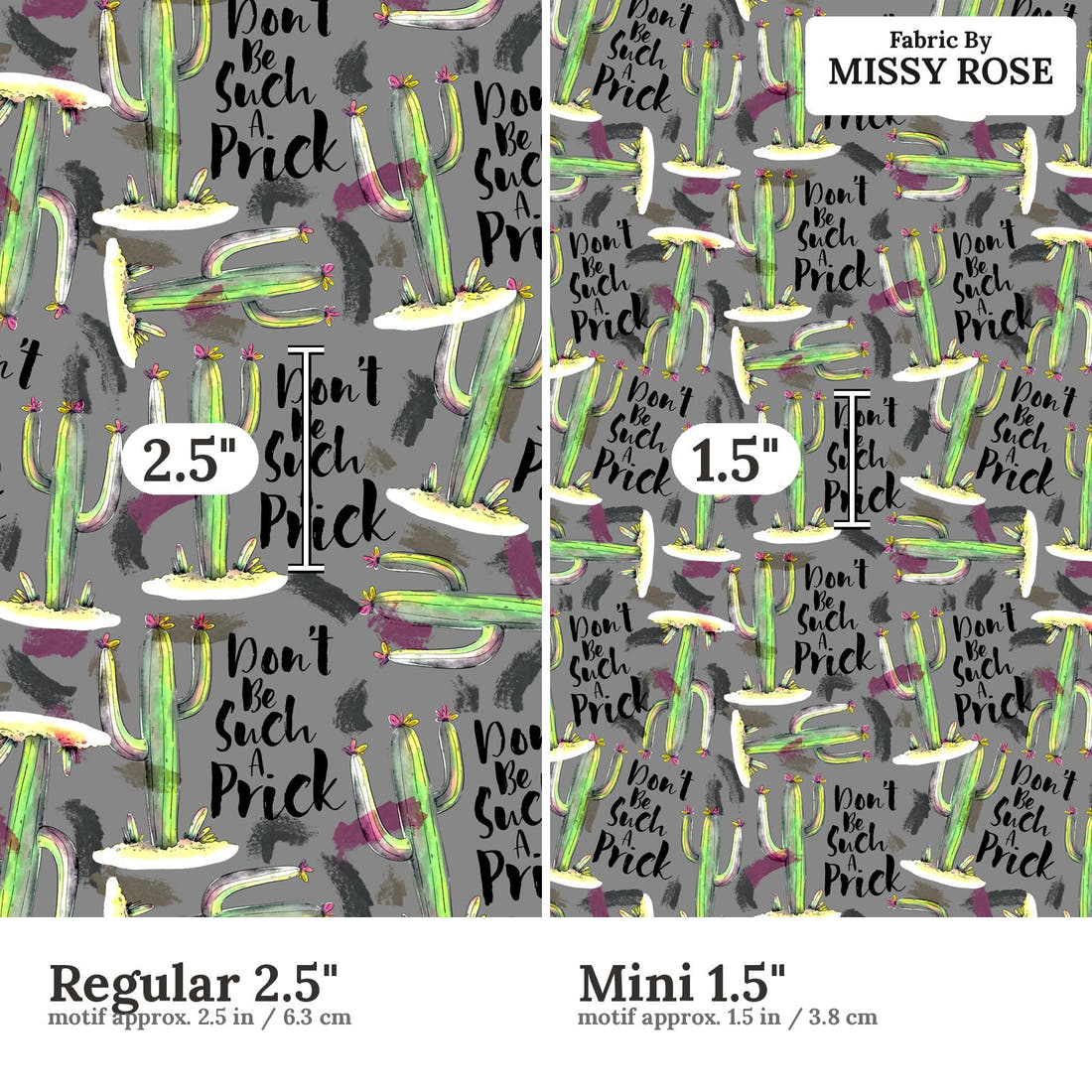Profanity Fabric 35 Regular 2.5 inch vs Mini 1.5 inch print scale side by side | Fabric by Missy Rose