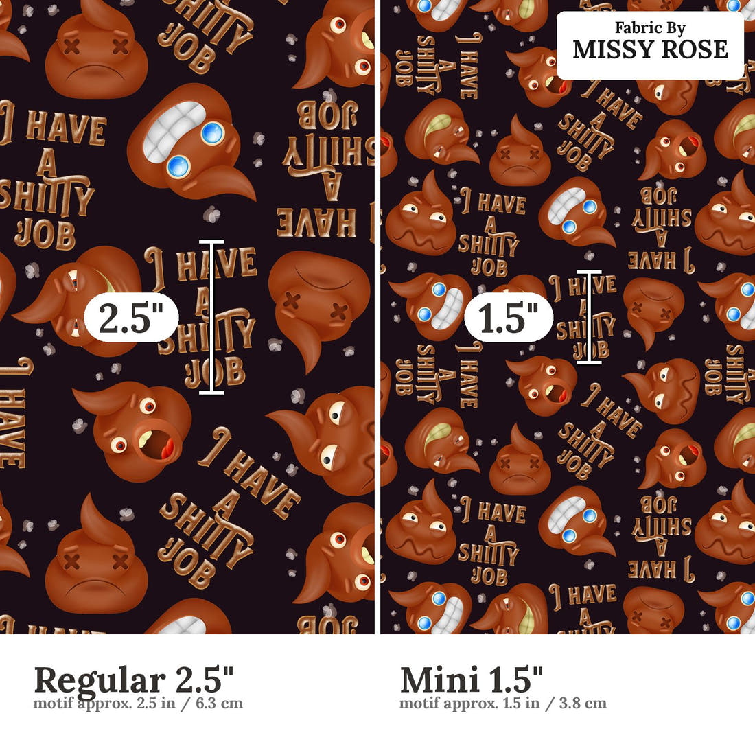 Profanity Fabric 350 Regular 2.5 inch vs Mini 1.5 inch print scale side by side | Fabric by Missy Rose