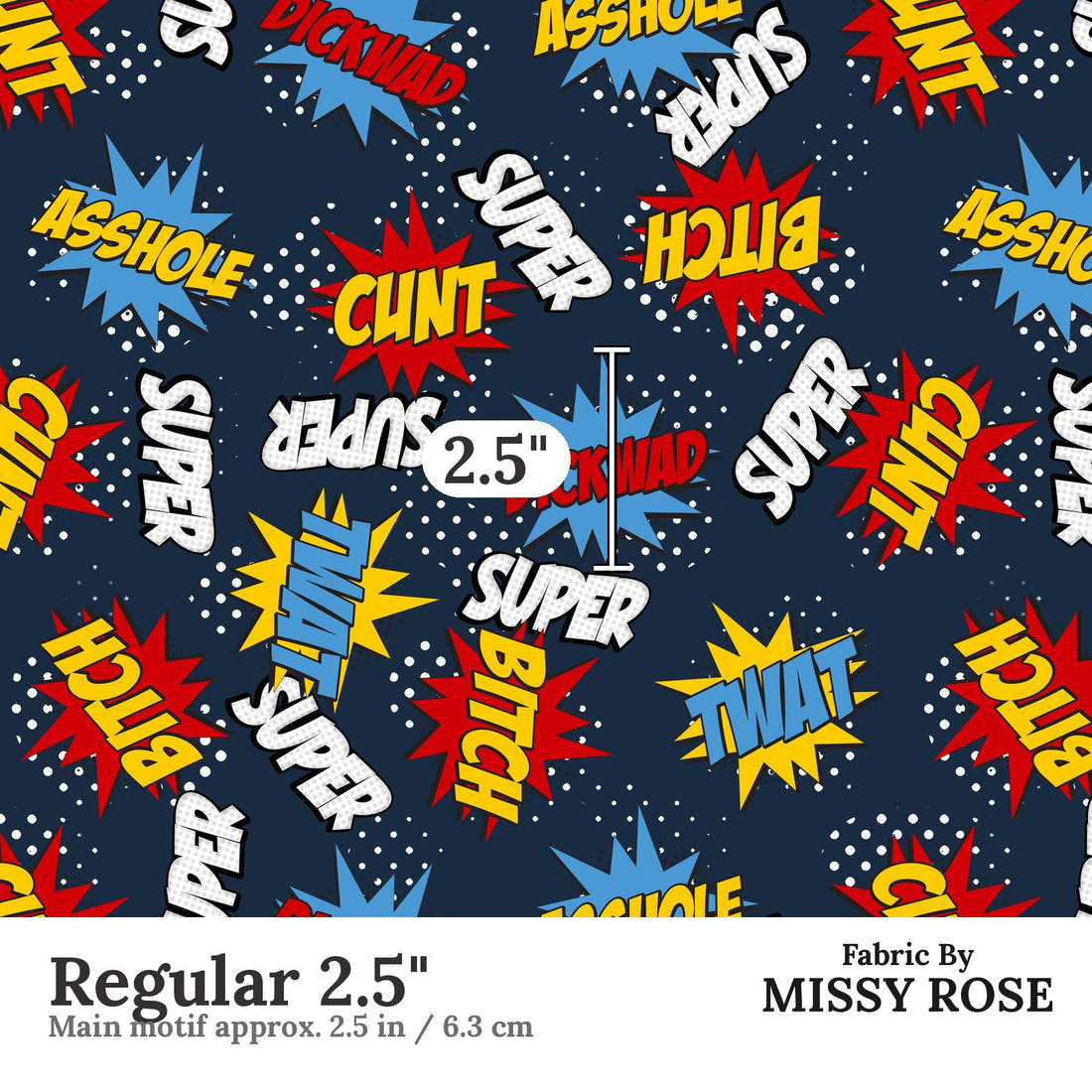 Profanity Fabric 351 Regular 2.5 inch print scale guide | Fabric by Missy Rose