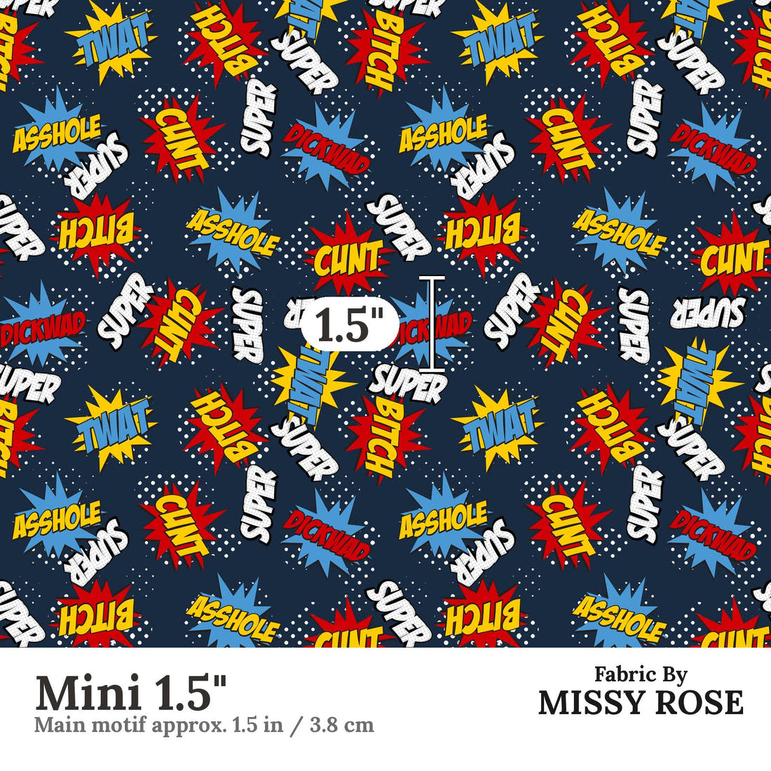 Profanity Fabric 351 Mini 1.5 inch print scale guide | Fabric by Missy Rose