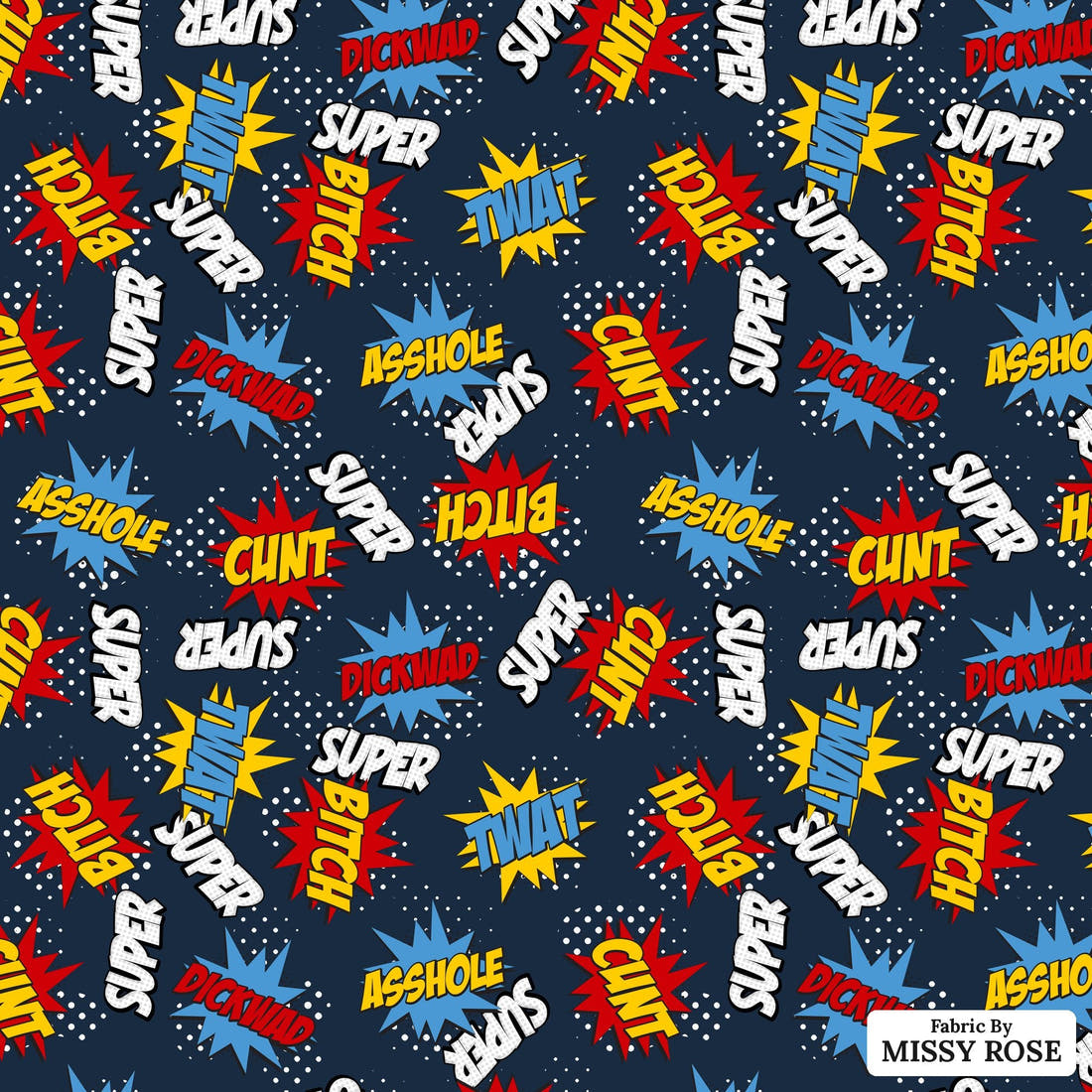 Profanity Fabric 351 - flat view of the print, zoom in for detail | Fabric by Missy Rose