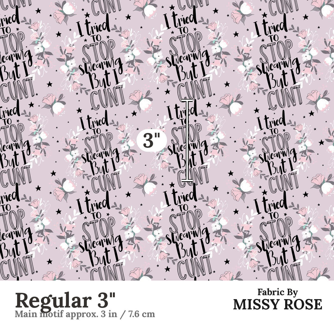 Profanity Fabric 352 Regular 3 inch print scale guide | Fabric by Missy Rose