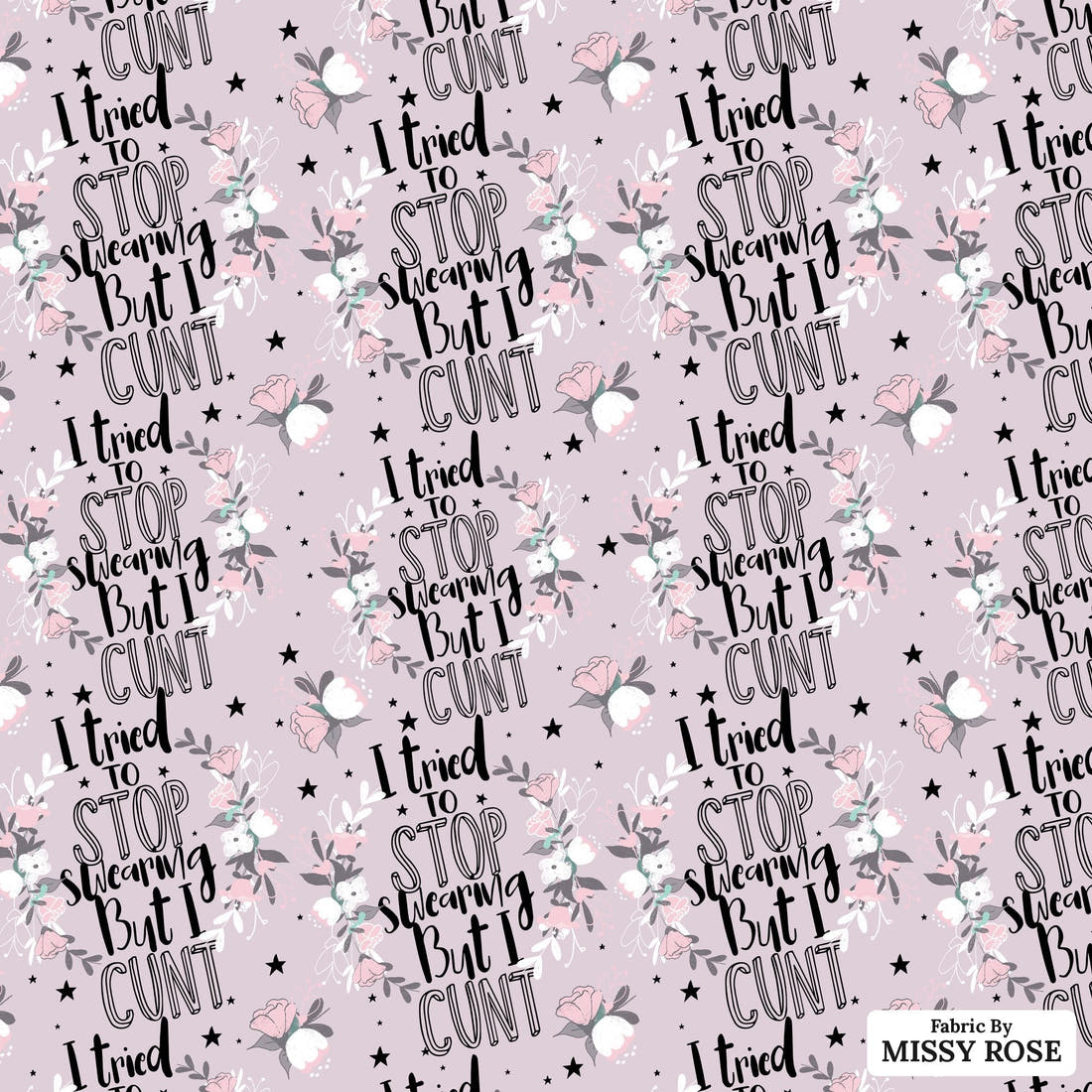 Profanity Fabric 352 - flat view of the print, zoom in for detail | Fabric by Missy Rose