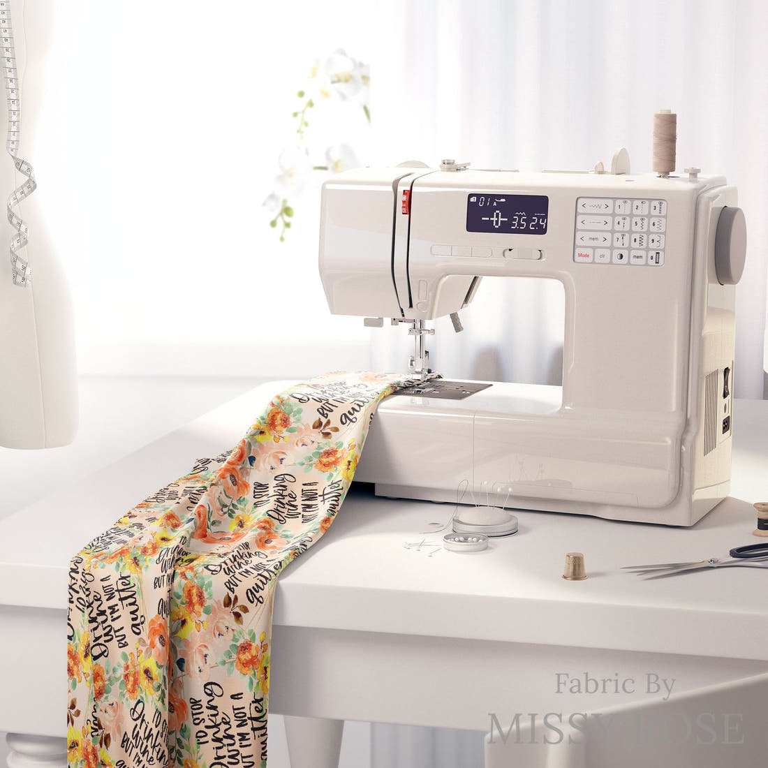 Profanity Fabric 353 on a sewing machine - premium fabric for sewing projects | Fabric by Missy Rose