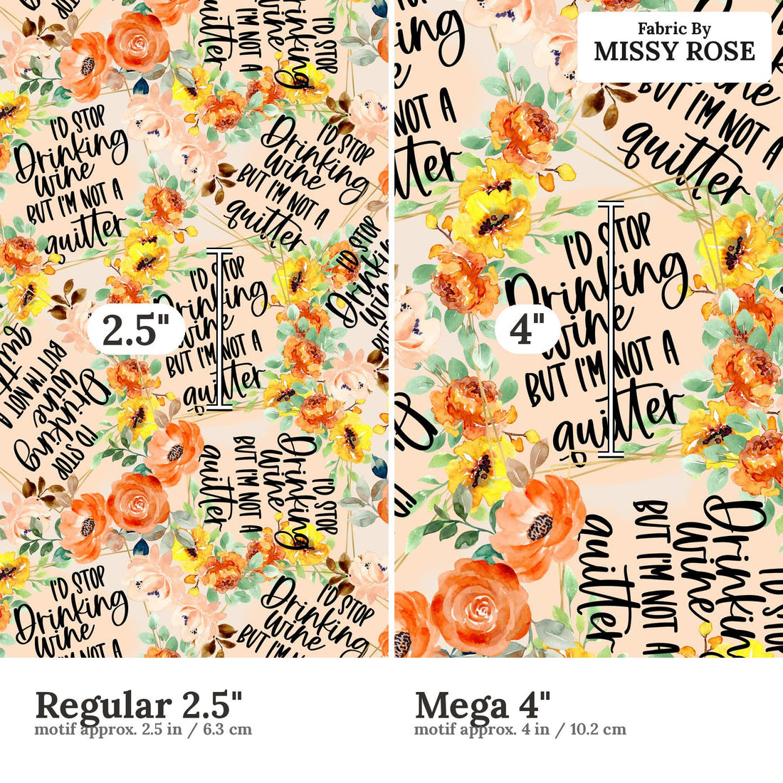 Profanity Fabric 353 Regular 2.5 inch vs Mega 4 inch print scale side by side | Fabric by Missy Rose