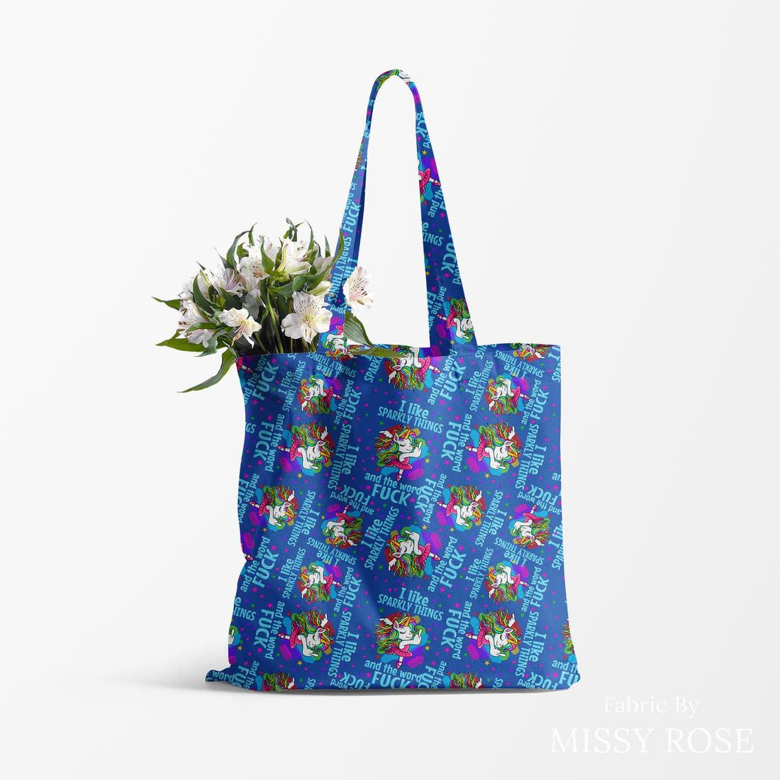 Profanity Fabric 354 made up as a tote bag - see how the print looks made up | Fabric by Missy Rose