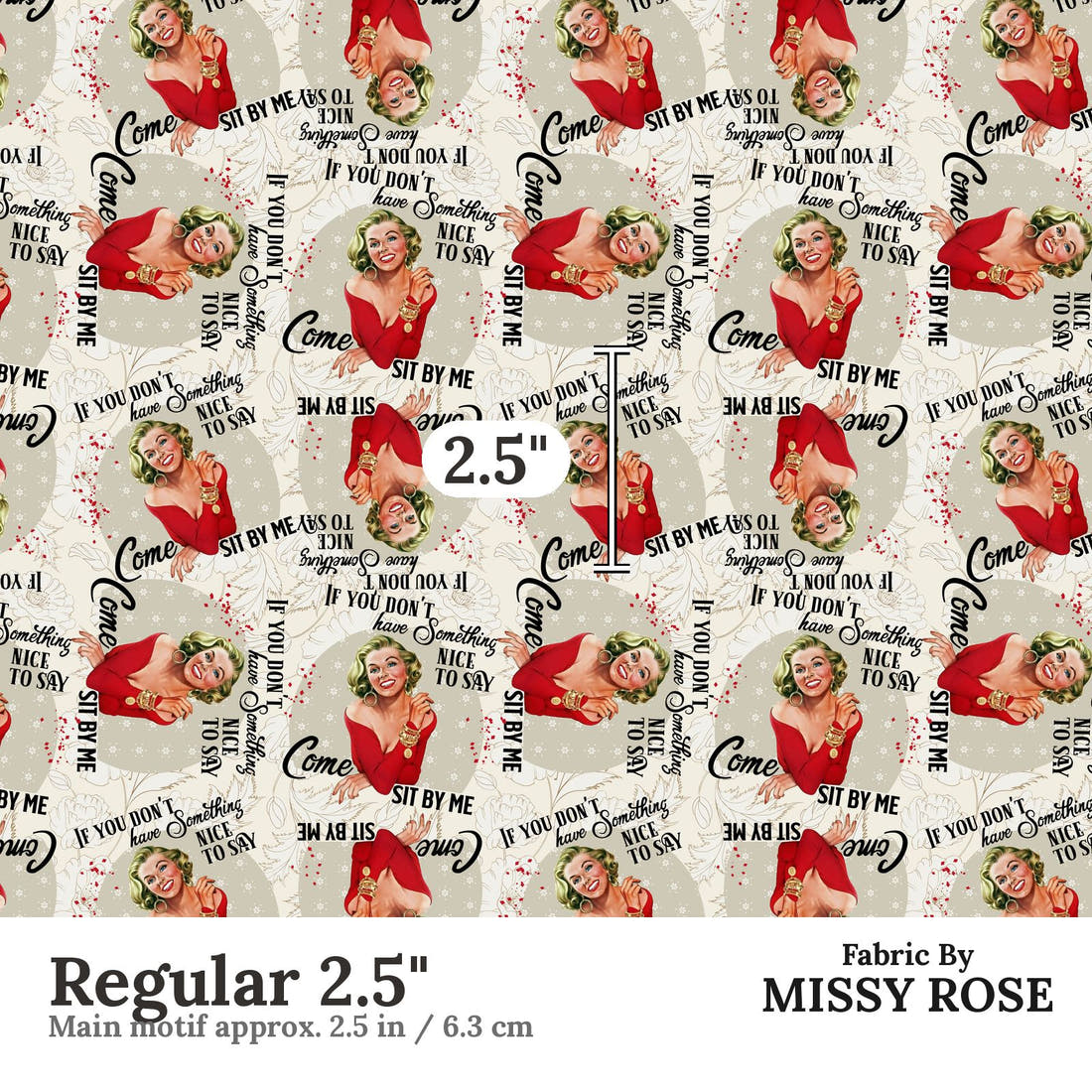 Profanity Fabric 357 Regular 2.5 inch print scale guide | Fabric by Missy Rose