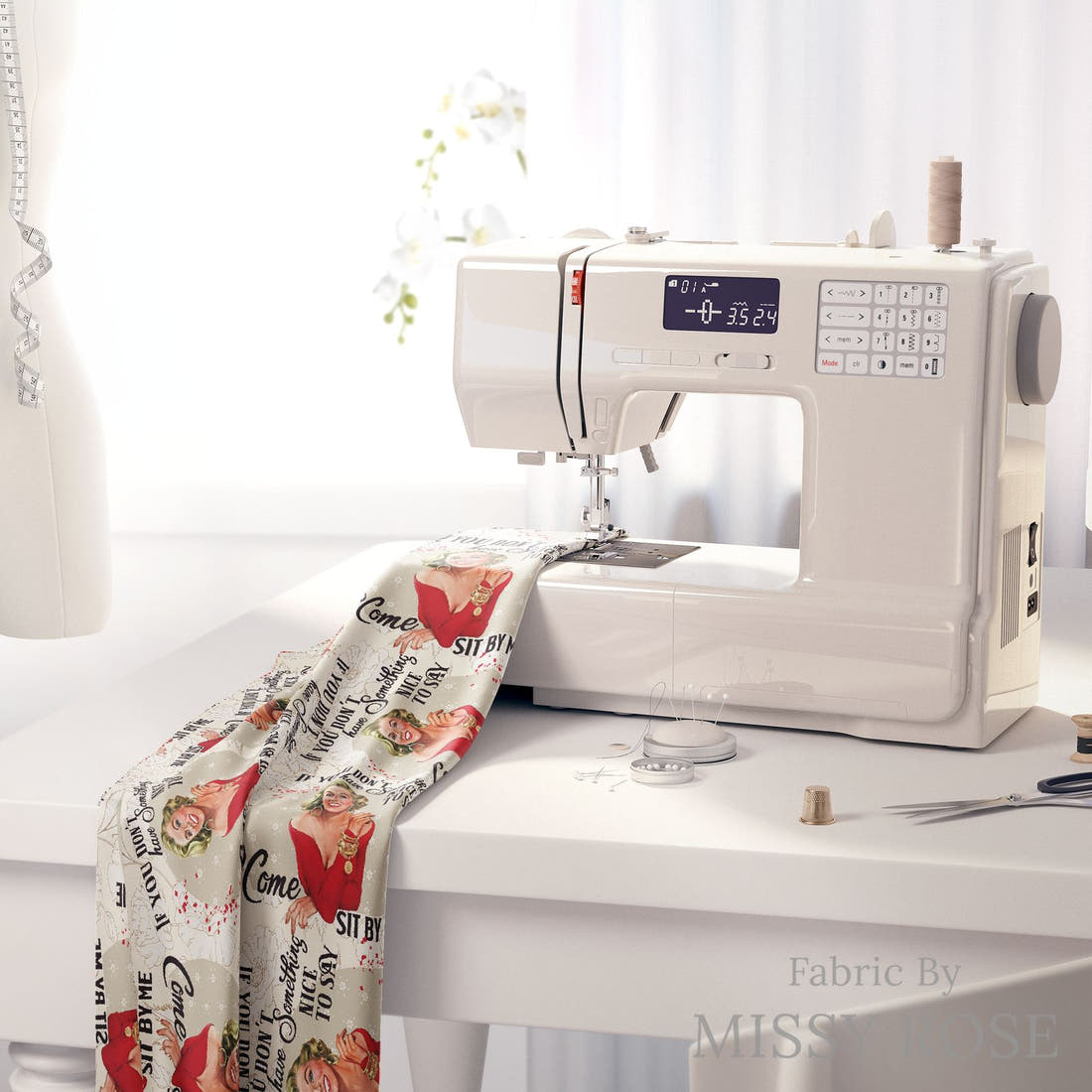 Profanity Fabric 357 on a sewing machine - premium fabric for sewing projects | Fabric by Missy Rose