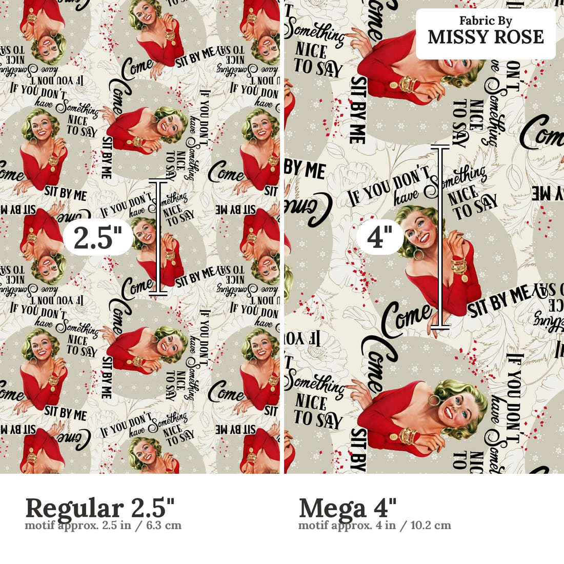 Profanity Fabric 357 Regular 2.5 inch vs Mega 4 inch print scale side by side | Fabric by Missy Rose