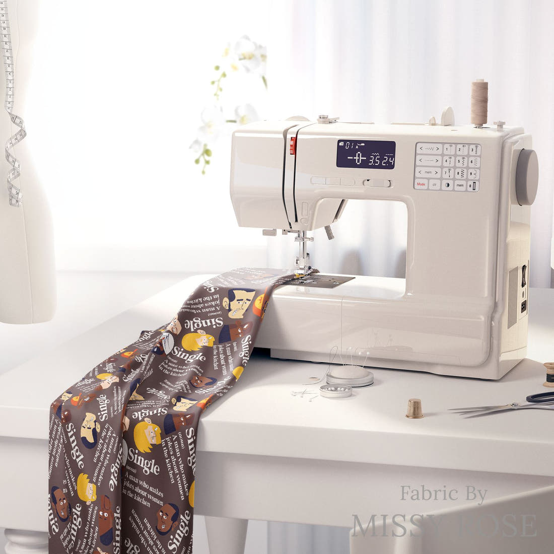 Profanity Fabric 358 on a sewing machine - premium fabric for sewing projects | Fabric by Missy Rose