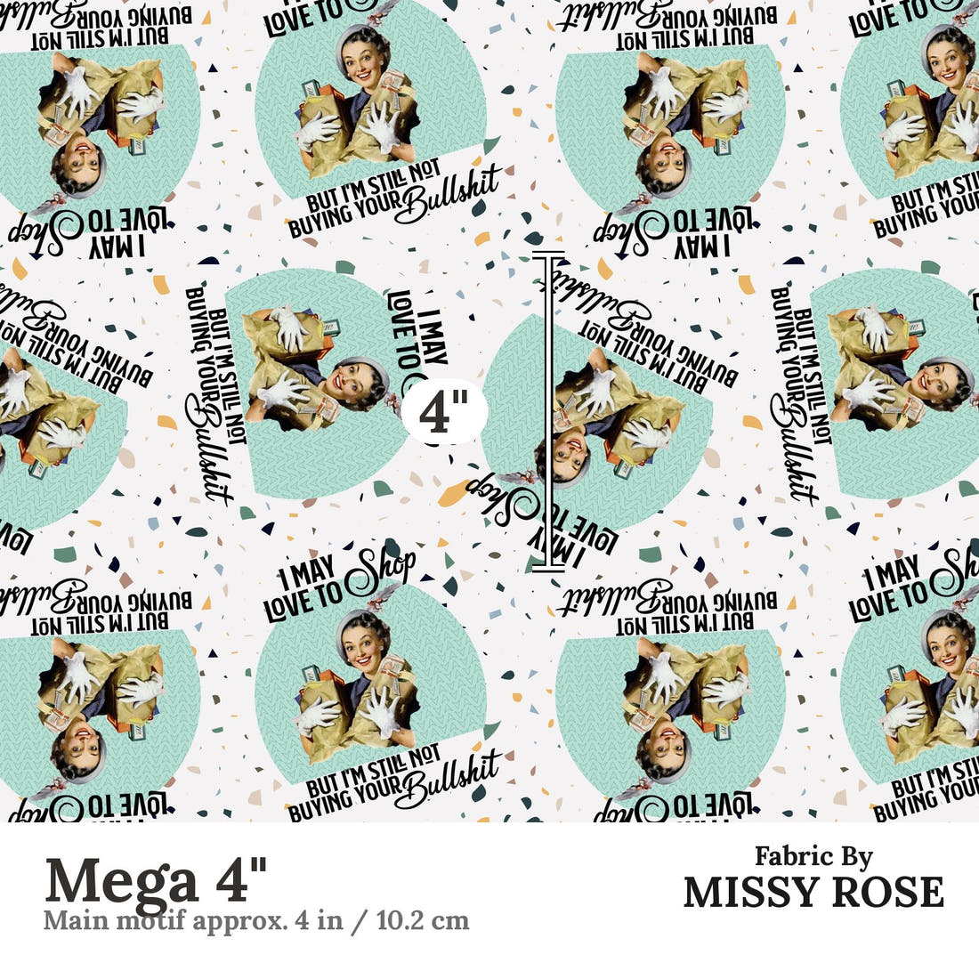 Profanity Fabric 359 Mega 4 inch print scale guide | Fabric by Missy Rose