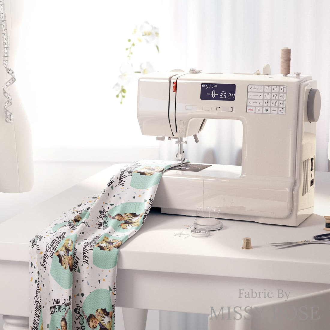 Profanity Fabric 359 on a sewing machine - premium fabric for sewing projects | Fabric by Missy Rose