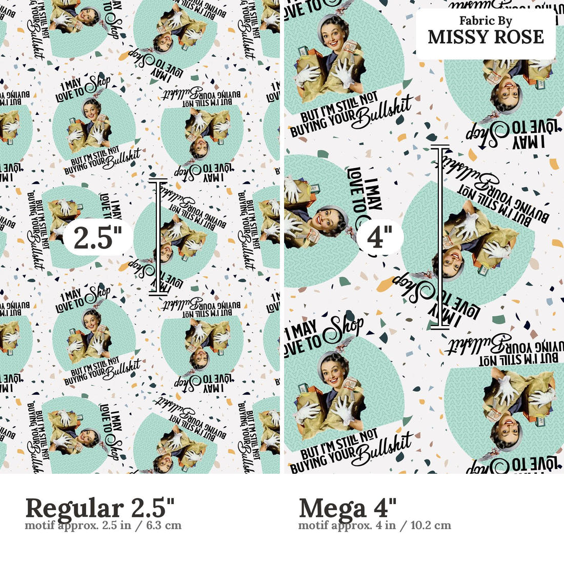Profanity Fabric 359 Regular 2.5 inch vs Mega 4 inch print scale side by side | Fabric by Missy Rose