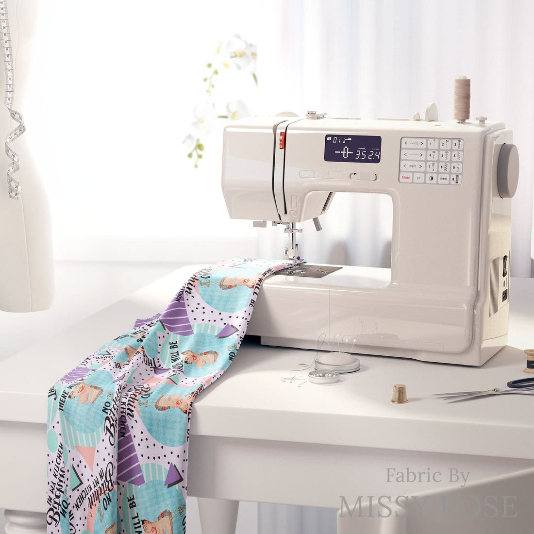 Profanity Fabric 362 on a sewing machine - premium fabric for sewing projects | Fabric by Missy Rose