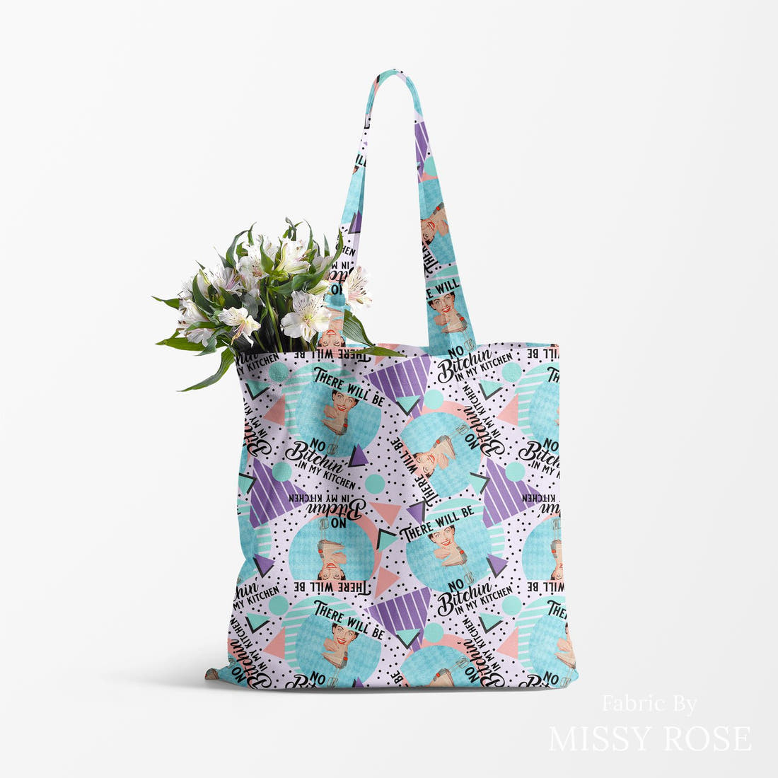 Profanity Fabric 362 made up as a tote bag - see how the print looks made up | Fabric by Missy Rose