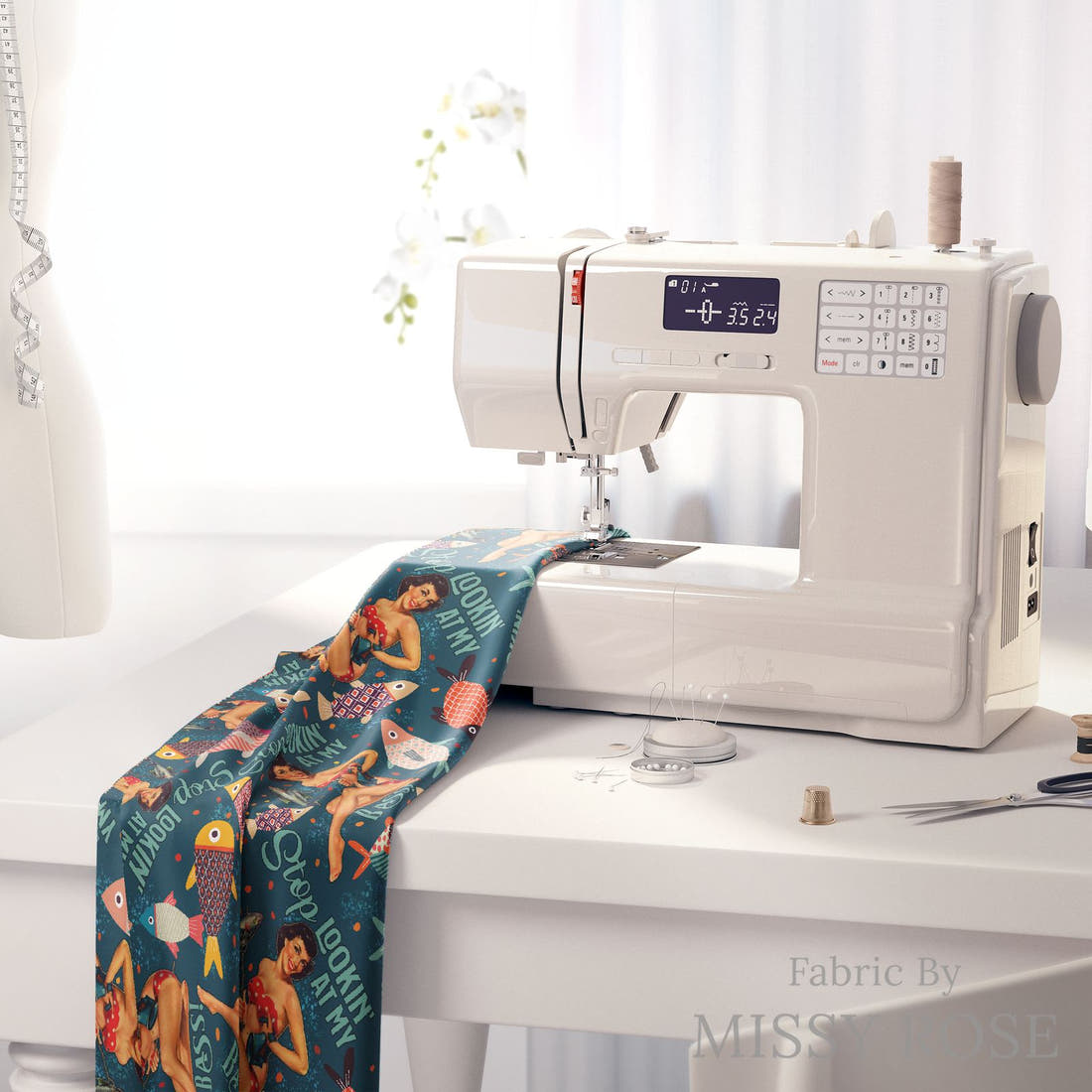 Profanity Fabric 363 on a sewing machine - premium fabric for sewing projects | Fabric by Missy Rose