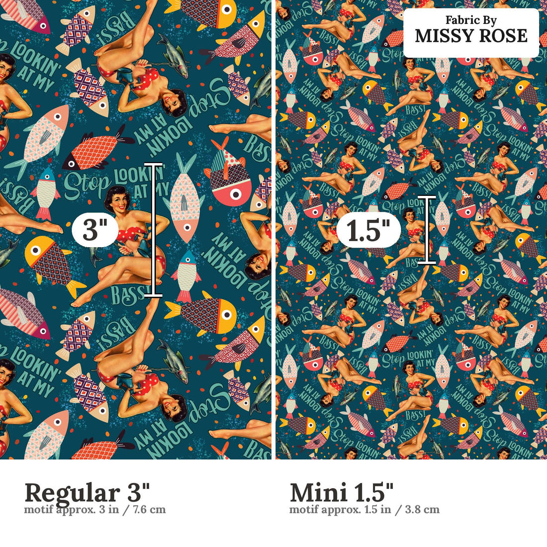 Profanity Fabric 363 Regular 3 inch vs Mini 1.5 inch print scale side by side | Fabric by Missy Rose