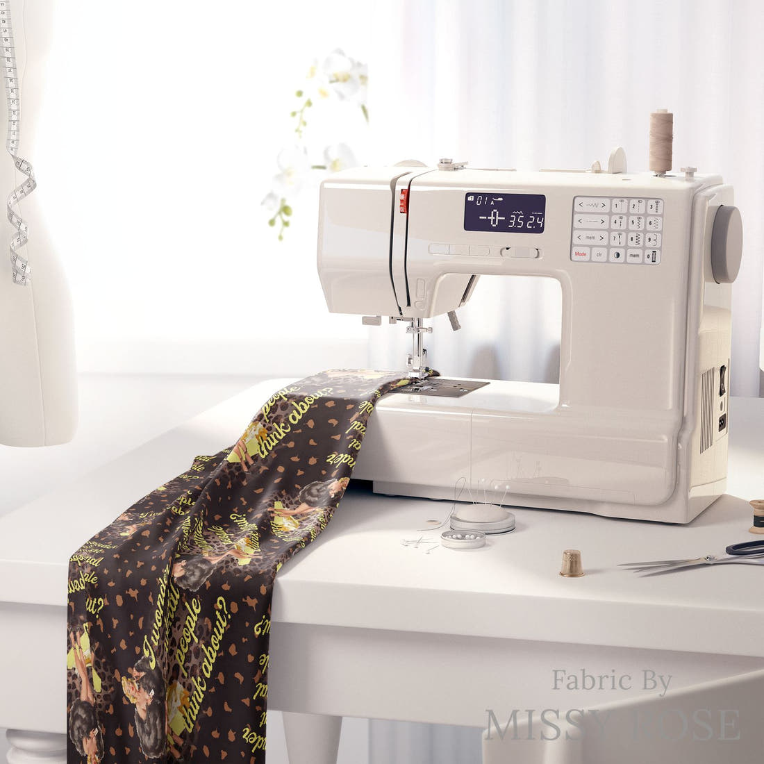 Profanity Fabric 364 on a sewing machine - premium fabric for sewing projects | Fabric by Missy Rose