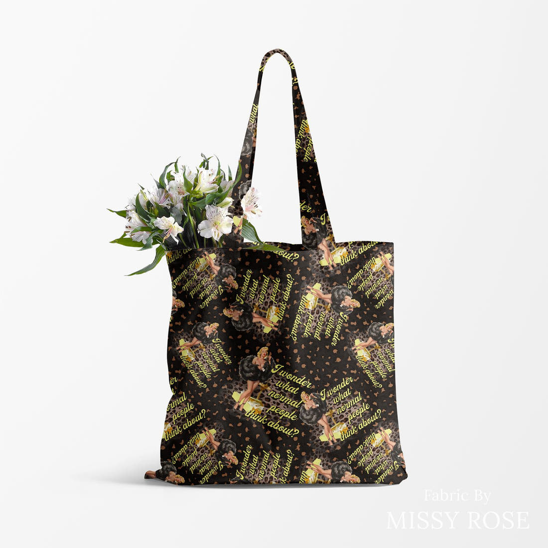 Profanity Fabric 364 made up as a tote bag - see how the print looks made up | Fabric by Missy Rose