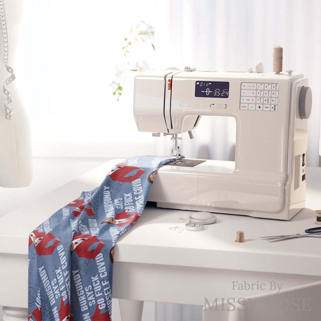 Profanity Fabric 365 on a sewing machine - premium fabric for sewing projects | Fabric by Missy Rose