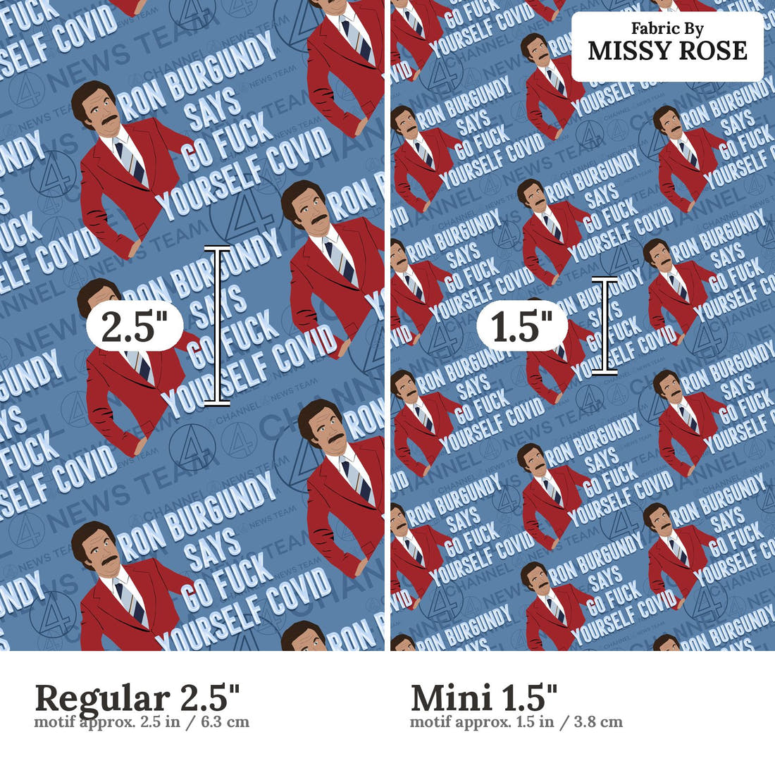 Profanity Fabric 365 Regular 2.5 inch vs Mini 1.5 inch print scale side by side | Fabric by Missy Rose