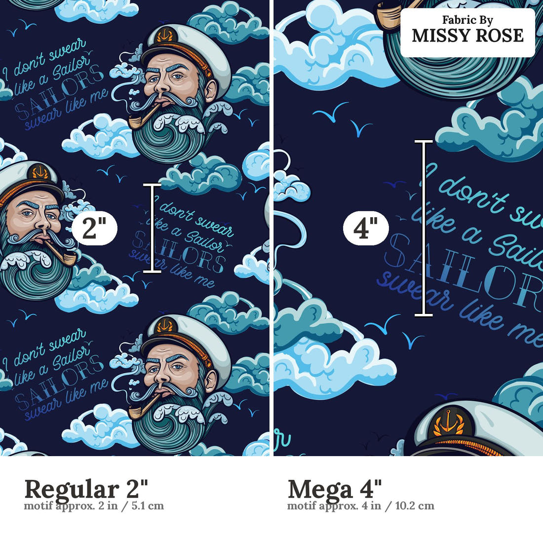 Profanity Fabric 366 Regular 2 inch vs Mega 4 inch print scale side by side | Fabric by Missy Rose